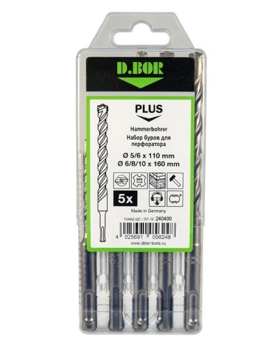 Набор буров SDS-plus V PLUS 5шт, 2-cutting (240400): Набор буров SDS-plus (5,6х110 мм; 6,8,10х160 мм) в Ессентуках
