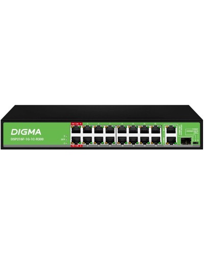 DSP216F-1G-1C-R300 (L2) 16х100Мбит/с 1х1Гбит/с 1хКомбо(1000BASE-T/SFP) 16PoE 16PoE+ 2PoE++ 300W. Коммутатор с питанием по PoE. Digma в Ессентуках