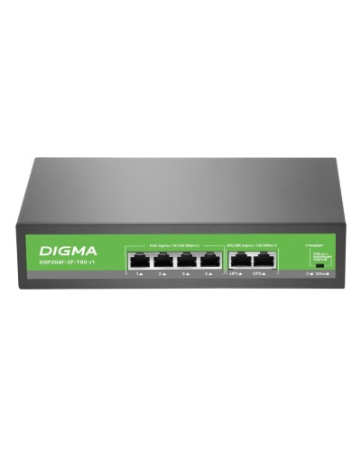 DSP204F-2F-T80 DSP204F-2F-T80 V1 (L2) 6х100Мбит/с 4PoE 4PoE+ 80W. Коммутатор с питанием по PoE. Digma в Ессентуках