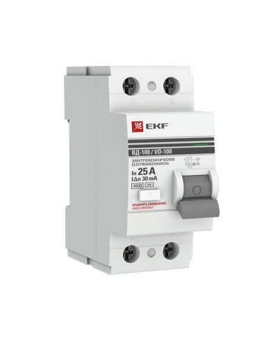 УЗО ВД-100 2P 25А 30мА тип AC эл-мех  PROxima (elcb-2-25-30-em-pro). Выключатель дифференциального тока (УЗО). EKF в Ессентуках