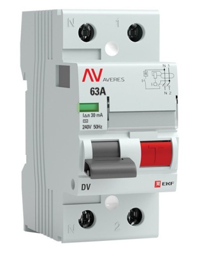 DV 2P 63А/ 30мА (AC)  AVERES (rccb-2-63-30-ac-av). Выключатели дифференциального тока (УЗО). EKF в Ессентуках