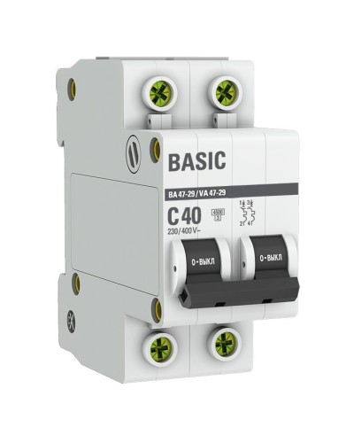 Автоматический выключатель 2P 40А (C) 4,5кА ВА 47-29 Basic (mcb4729-2-40C). Автоматический выключатель. EKF в Ессентуках