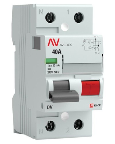 DV 2P 40А/ 30мА (A)  AVERES (rccb-2-40-30-a-av). Выключатели дифференциального тока (УЗО). EKF в Ессентуках