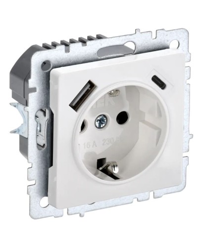 Розетка с з/к с USB A+C 18Вт РЮш11-1-БрБ белый BRITE (BR-R14-16-U22-018-K01). Розетка с заземлением с защитными шторками, 18Вт. IEK в Ессентуках