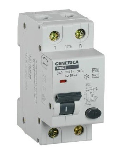 GENERICA АВДТ 32 C40 2Р 30мА (MAD25-5-040-C-30). Автоматический выключатель дифференциального тока. IEK в Ессентуках