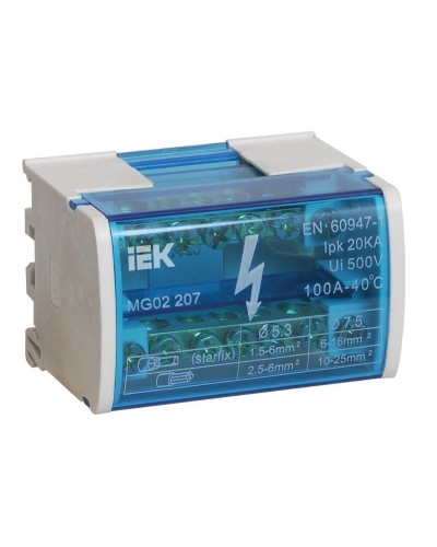 ШНК 2х7 L+PEN (YND10-2-07-100). Шина на DIN-рейку в корпусе (кросс-модуль). IEK в Ессентуках