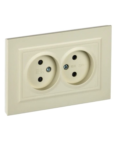 Розетка 2-местная без з/к РСш12-2-БрКр бежевый BRITE (BR-R23-10-K10-F). Розетка без заземления с защитными шторками в сборе. IEK в Ессентуках