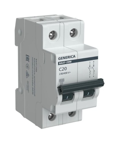 GENERICA ВА47-29М 2P C 20А 4,5кА (MVA21-2-020-C-G). Автоматический выключатель. IEK в Ессентуках