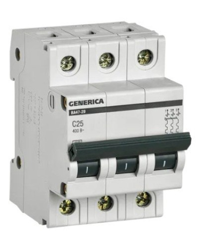 GENERICA ВА47-29 3P C 25А 4,5кА (MVA25-3-025-C). Автоматический выключатель. IEK в Ессентуках