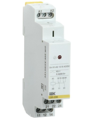 Реле промежуточное модульное OIR 2 контакта 8А 12В AC/DC (OIR-208-ACDC12V). Реле промежуточное модульное. IEK в Ессентуках