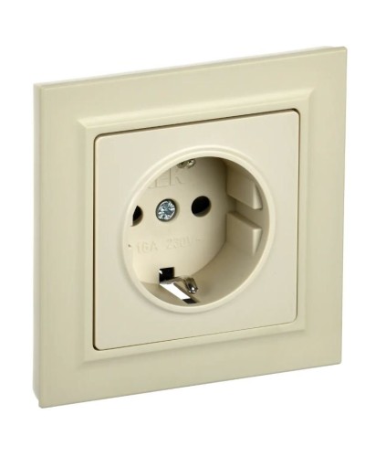 Розетка с з/к РСР14-1-0-БрКр бежевый BRITE (BR-R14-16-K10-F). Розетка с заземлением с защитными шторками в сборе. IEK в Ессентуках