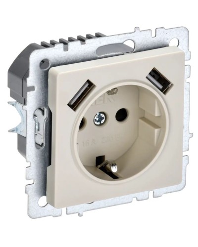 Розетка с з/к с USB A+A 3,1А РЮш10-2-БрКр бежевый BRITE (BR-R14-16-U21-D31-K10). Розетка с заземлением с защитными шторками, 3,1А. IEK в Ессентуках