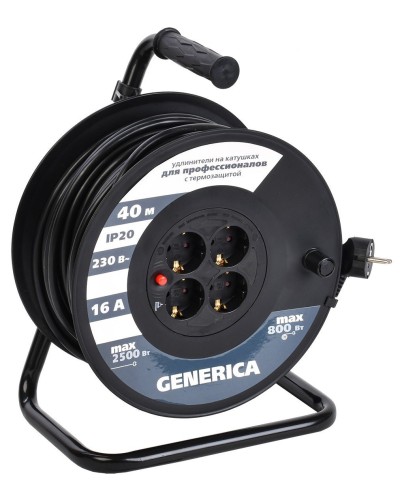 УК40 4 места 2P+PE, 40м GENERICA (WKP20-16-04-40-G). Удлинитель на катушке с термозащитой, 3х1,5кв.мм. IEK в Ессентуках