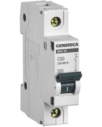 GENERICA ВА47-29 1P C 50А 4,5кА (MVA25-1-050-C). Автоматический выключатель. IEK в Ессентуках