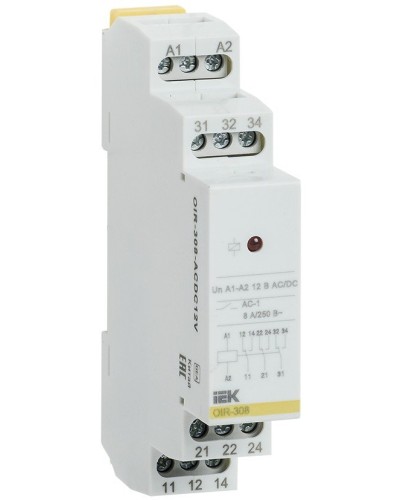 Реле промежуточное модульное OIR 3 контакта 8А 12В AC/DC (OIR-308-ACDC12V). Реле промежуточное модульное. IEK в Ессентуках