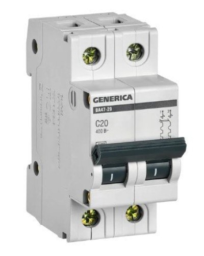 GENERICA ВА47-29 2P C 20А 4,5кА (MVA25-2-020-C). Автоматический выключатель. IEK в Ессентуках
