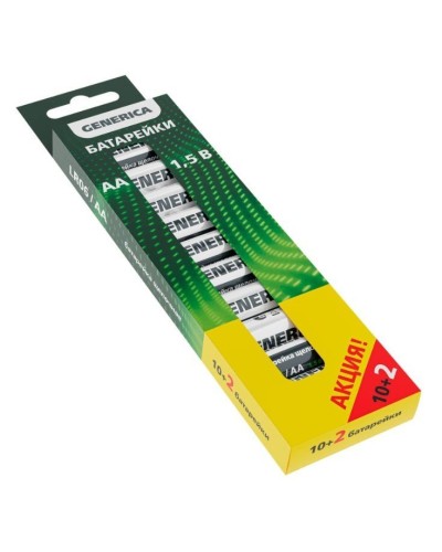 Батарейка Alkaline LR06/AA GENERICA (12 шт) ПРОМО (ABT-LR06-ST-B12-G). Батарейка щелочная. IEK в Ессентуках