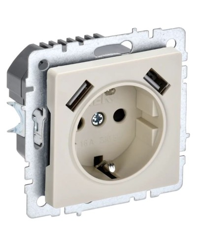 Розетка с з/к с USB A+A 2,1А РЮш10-1-БрКр бежевый BRITE (BR-R14-16-U21-D21-K10). Розетка с заземлением с защитными шторками, 2,1А. IEK в Ессентуках