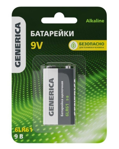 Батарейка Alkaline 6LR61 9V GENERICA (ABT-6LR619V-ST-L02-G). Батарейка щелочная. IEK в Ессентуках