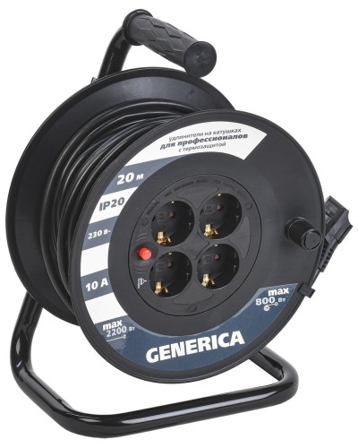УК20 4 места 2P+PE, 20м GENERICA (WKP10-10-04-20-G). Удлинитель на катушке с термозащитой, 3х1,0кв.мм. IEK в Ессентуках