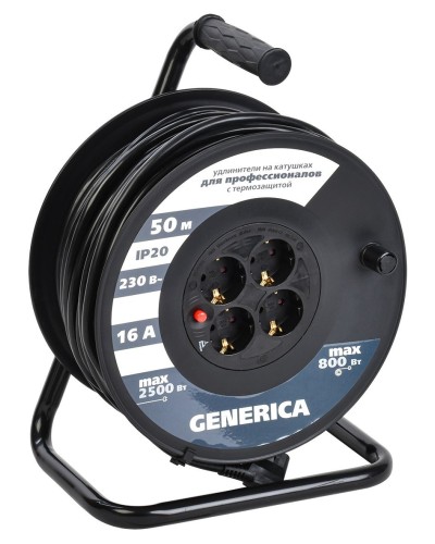 УК50 4 места 2P+PE, 50м GENERICA (WKP20-16-04-50-G). Удлинитель на катушке с термозащитой, 3х1,5кв.мм. IEK в Ессентуках