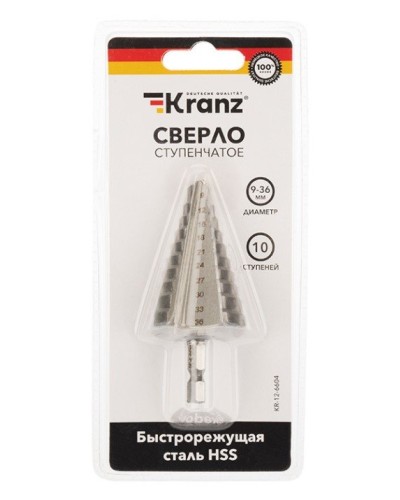 Сверло по металлу ступенчатое 9,0-36,0 мм 110 mm 62 HRC Kranz (KR-12-6604): Сверло по металлу шлифованное в Ессентуках