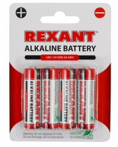 Алкалиновая батарейка AA/LR6 1,5 V 4 шт. блистер REXANT (30-1027). Элемент питания. Rexant в Ессентуках