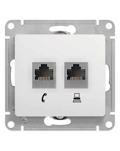 Glossa розетка RJ11+RJ45, 2-местная, кат. 5Е, скрытой установки, механизм, белый (GSL000185). Розетка компьютерная + телефонная. Systeme Electric в Ессентуках