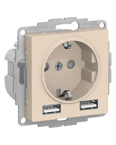 AtlasDesign розетка 1-местная с 2 USB A+A, скрытой установки, механизм, бежевый (ATN000230). Розетка с USB. Systeme Electric в Ессентуках
