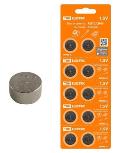 AG12/LR43 Alkaline 1,5V BP-10 TDM (SQ1702-0046). Элемент питания. TDM ЕLECTRIC в Ессентуках