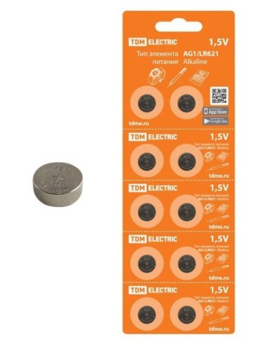 AG1/LR621 Alkaline 1,5V BP-10 TDM (SQ1702-0045). Элемент питания. TDM ЕLECTRIC в Ессентуках