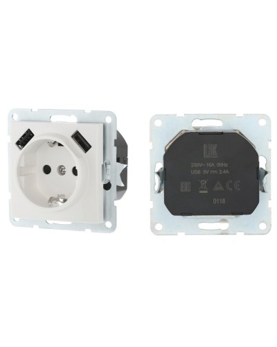 Розетка с з/к + 2xUSB разъема, 2А, белый LK60 (868004-1). Розетка. Экопласт в Ессентуках