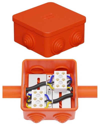 Коробка JBS080 85х85х50, 6 вых., 3P (0,15-10,0 мм²) (43301HF). Коробка монтажная, огнестойкая, без галогена. Экопласт в Ессентуках